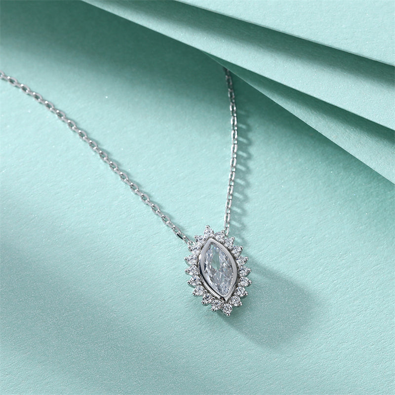 925 Sterling Silver Sunflower Pendant Necklace - Full Zirconia Geometric Floral Collarbone Chain
