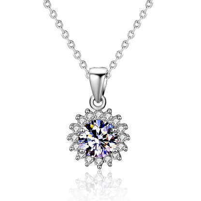 925 Sterling Silver Sunflower Pendant Necklace with 1ct or 4ct D Color Moissanite Cross Chain Women's White or Yellow Gold Plated Jewelry