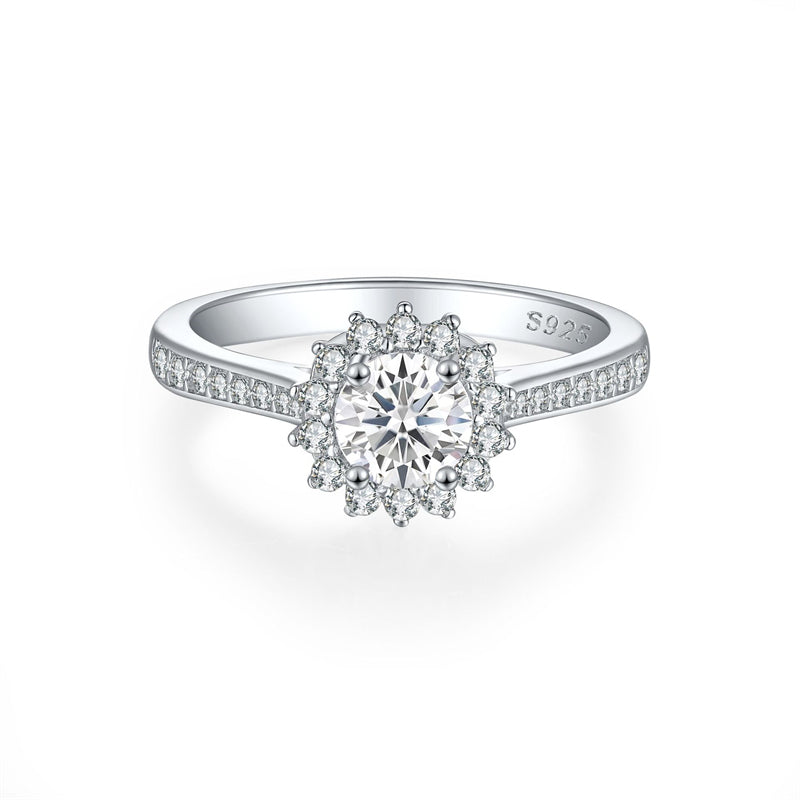925 Sterling Silver Sunflower Ring – Floral Zircon Wedding Band