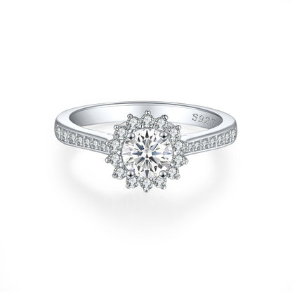 925 Sterling Silver Sunflower Ring – Floral Zircon Wedding Band