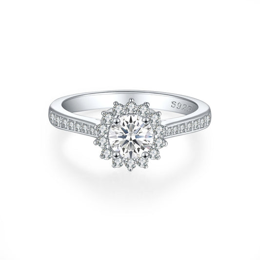 925 Sterling Silver Sunflower Ring – Floral Zircon Wedding Band