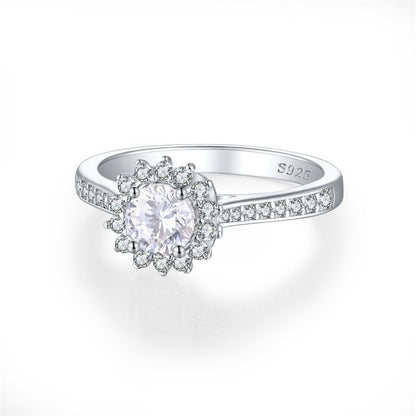 925 Sterling Silver Sunflower Ring – Floral Zircon Wedding Band