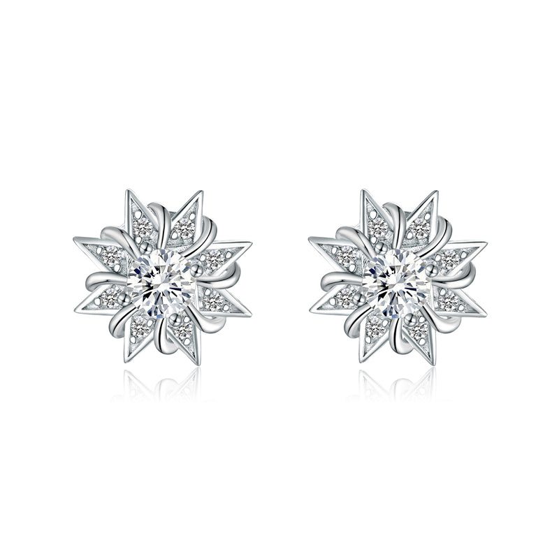 925 Sterling Silver Sunflower Star Earrings for Women Elegant Pearl & Zircon Studs White Gold Plated
