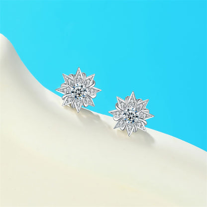 925 Sterling Silver Sunflower Star Earrings for Women Elegant Pearl & Zircon Studs White Gold Plated