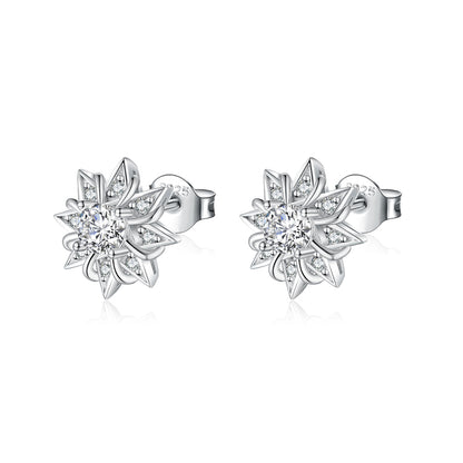 925 Sterling Silver Sunflower Star Earrings for Women Elegant Pearl & Zircon Studs White Gold Plated