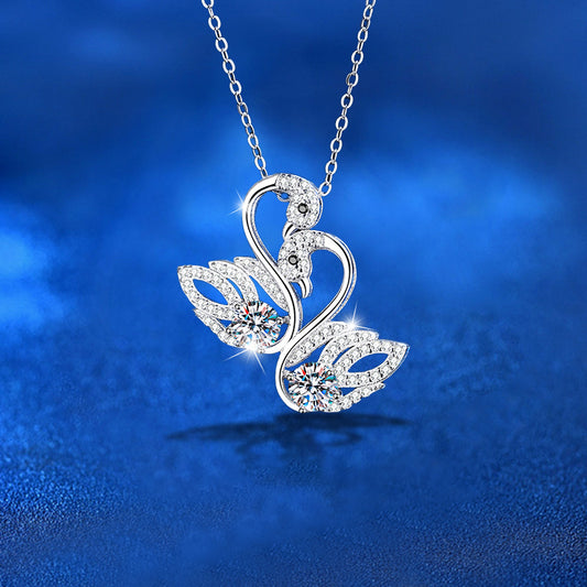 925 Sterling Silver Swan Pendant Necklace with 0.5ct Moissanite Cross Chain Rhodium Plated Women's Elegant Jewelry