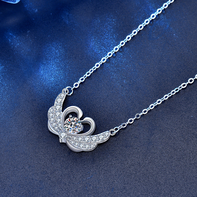 925 Sterling Silver Swan Pendant Necklace with 0.5ct Moissanite Cross Chain Women's Elegant Jewelry