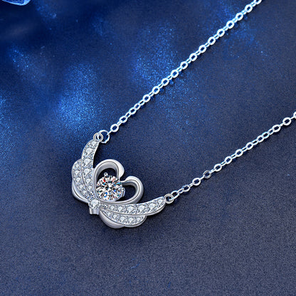 925 Sterling Silver Swan Pendant Necklace with 0.5ct Moissanite Cross Chain Women's Elegant Jewelry