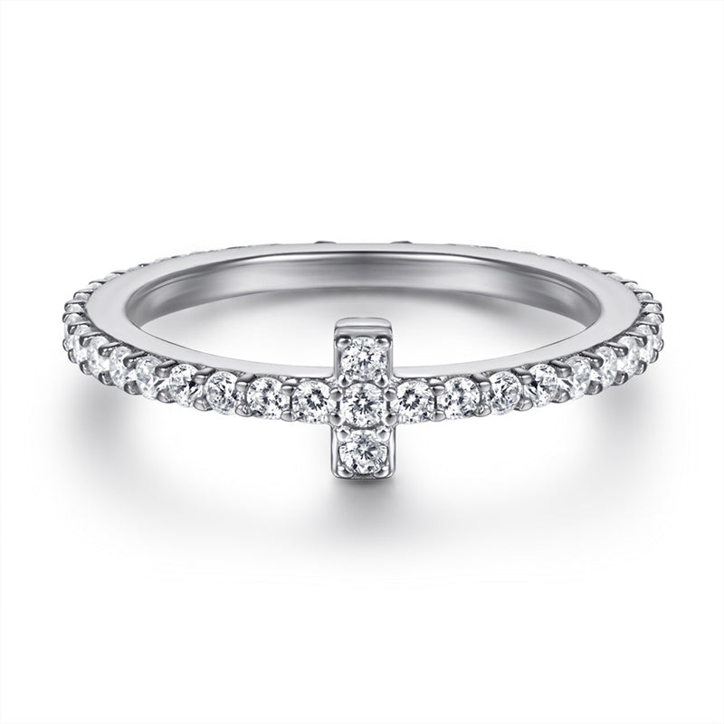 925 Sterling Silver T-Bar Ring – Full Pavé Zircon Cross-Over Statement Ring