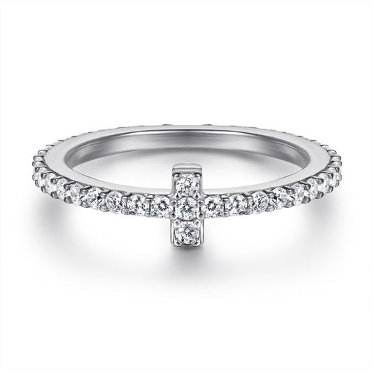925 Sterling Silver T-Bar Ring – Full Pavé Zircon Cross-Over Statement Ring