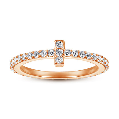 925 Sterling Silver T-Bar Ring – Full Pavé Zircon Cross-Over Statement Ring