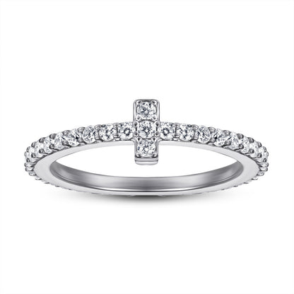 925 Sterling Silver T-Bar Ring – Full Pavé Zircon Cross-Over Statement Ring