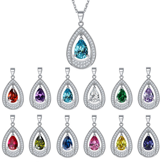 925 Sterling Silver Teardrop Aquamarine Pendant Necklace - Minimalist Ocean-Inspired Jewelry