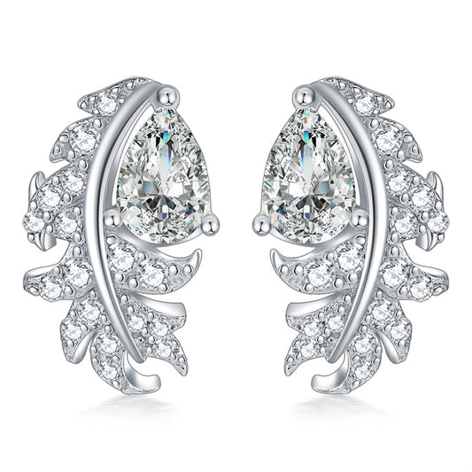 925 Sterling Silver Teardrop Earrings for Women Elegant Zircon Floral Dangle Earrings White Gold Plated 2.8g
