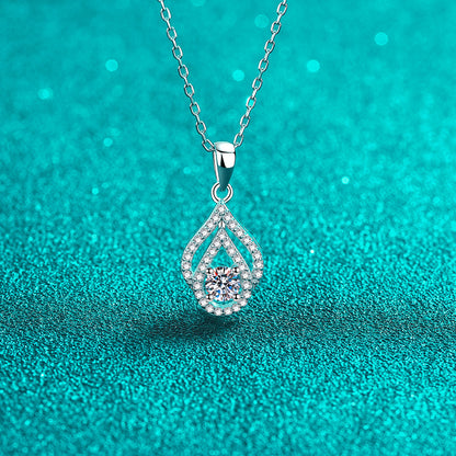 925 Sterling Silver Teardrop Openwork Pendant Necklace - 0.3CT Moissanite Minimalist Chain