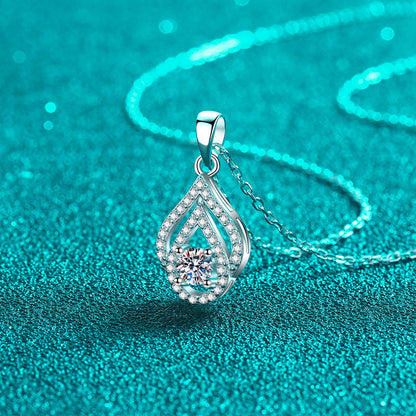 925 Sterling Silver Teardrop Openwork Pendant Necklace - 0.3CT Moissanite Minimalist Chain