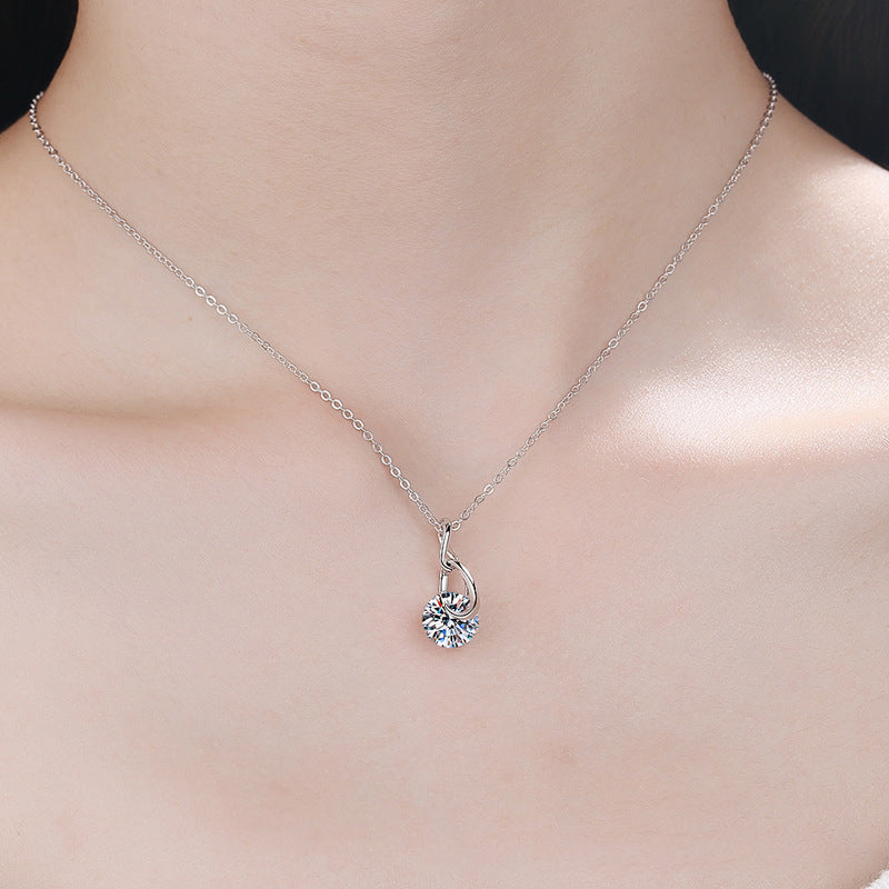 925 Sterling Silver Teardrop Pendant Necklace - 2CT Moissanite Sporty-Chic Collarbone Chain