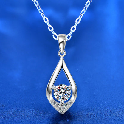 925 Sterling Silver Teardrop Pendant Necklace with 0.5ct/1ct Moissanite & Cross Chain - White Gold Plated Minimalist Jewelry