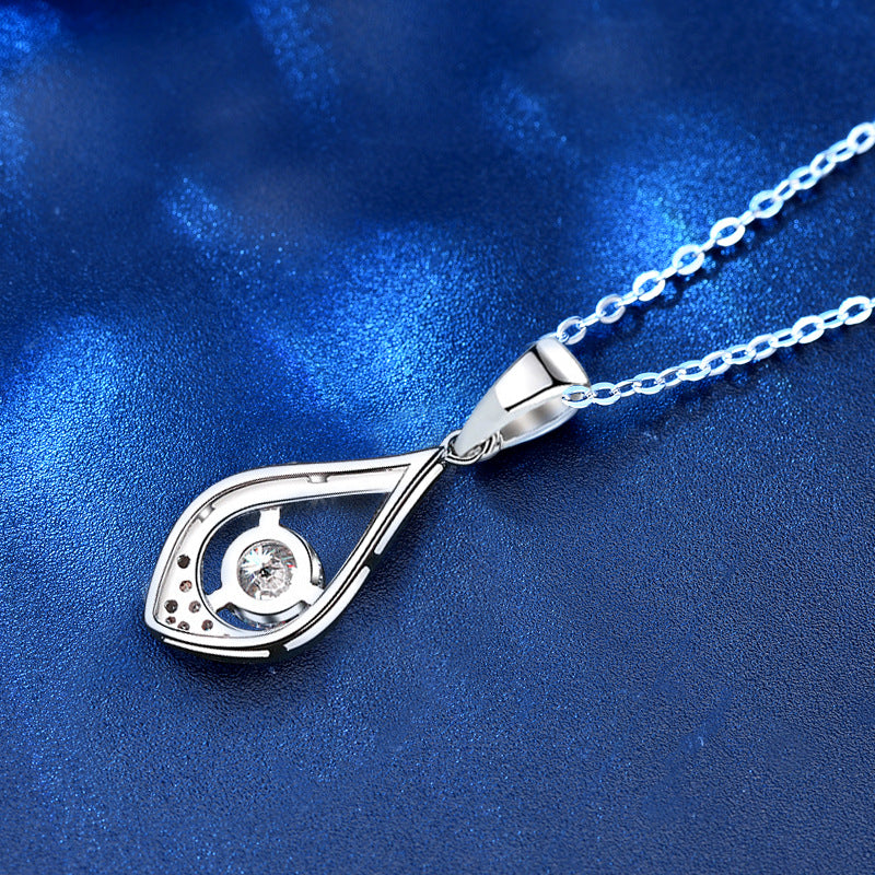 925 Sterling Silver Teardrop Pendant Necklace with 0.5ct/1ct Moissanite & Cross Chain - White Gold Plated Minimalist Jewelry