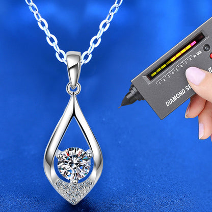 925 Sterling Silver Teardrop Pendant Necklace with 0.5ct/1ct Moissanite & Cross Chain - White Gold Plated Minimalist Jewelry