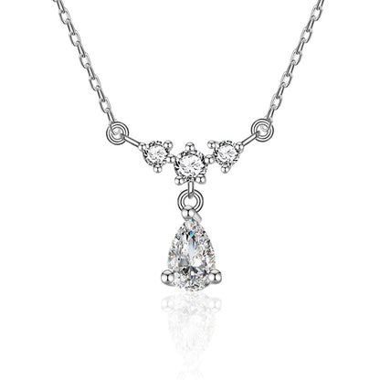 925 Sterling Silver Teardrop Pendant Necklace with 0.8ct Moissanite & Fringe Detailing Rhodium Plated Cross Chain Luxury Jewelry