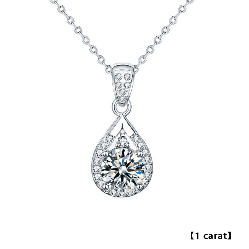 925 Sterling Silver Teardrop Pendant Necklace with 1ct/2ct/3ct Moissanite Cross Chain for Women Rhodium Plated