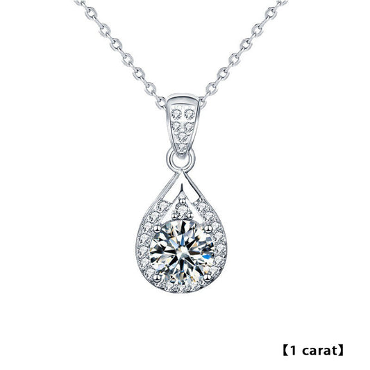 925 Sterling Silver Teardrop Pendant Necklace with 1ct/2ct/3ct Moissanite Cross Chain for Women Rhodium Plated