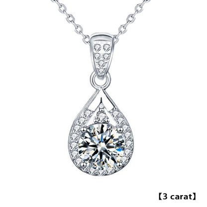925 Sterling Silver Teardrop Pendant Necklace with 1ct/2ct/3ct Moissanite Cross Chain for Women Rhodium Plated