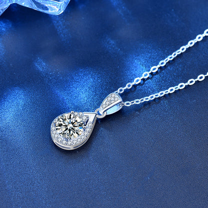 925 Sterling Silver Teardrop Pendant Necklace with 1ct/2ct/3ct Moissanite Cross Chain for Women Rhodium Plated