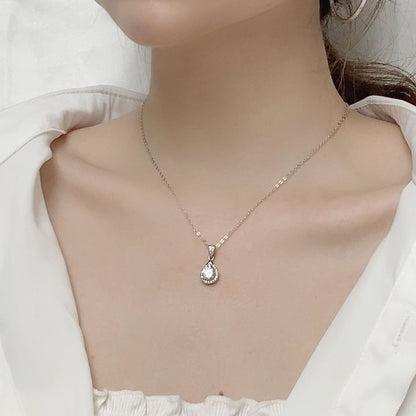 925 Sterling Silver Teardrop Pendant Necklace with 1ct/2ct/3ct Moissanite Cross Chain for Women Rhodium Plated