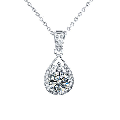 925 Sterling Silver Teardrop Pendant Necklace with 1ct/2ct/3ct Moissanite Cross Chain for Women Rhodium Plated