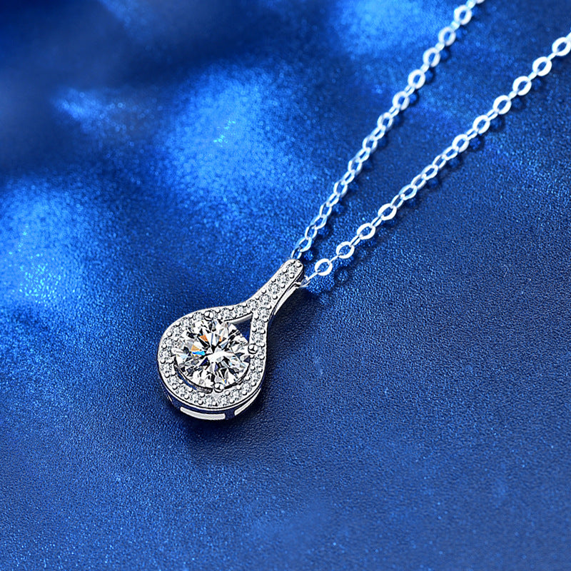 925 Sterling Silver Teardrop Pendant Necklace with 1ct/2ct Moissanite & Cross Chain White Gold Plated Professional Women's Jewelry