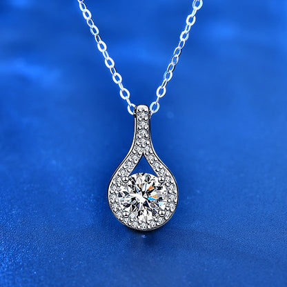 925 Sterling Silver Teardrop Pendant Necklace with 1ct/2ct Moissanite & Cross Chain White Gold Plated Professional Women's Jewelry