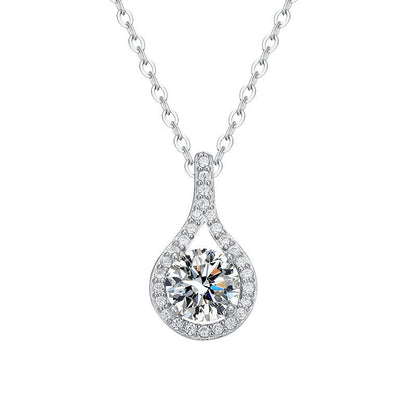 925 Sterling Silver Teardrop Pendant Necklace with 1ct/2ct Moissanite & Cross Chain White Gold Plated Professional Women's Jewelry