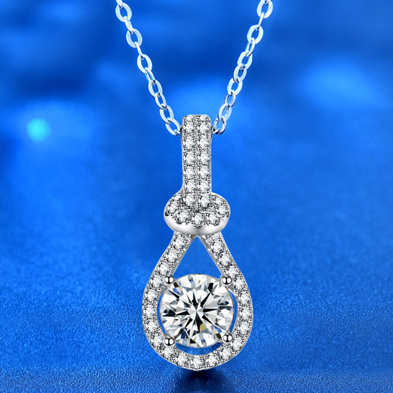 925 Sterling Silver Teardrop Pendant Necklace with 1ct Moissanite & Cross Chain - White Gold Plated Women's Luxury Jewelry