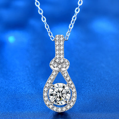 925 Sterling Silver Teardrop Pendant Necklace with 1ct Moissanite & Cross Chain - White Gold Plated Women's Luxury Jewelry