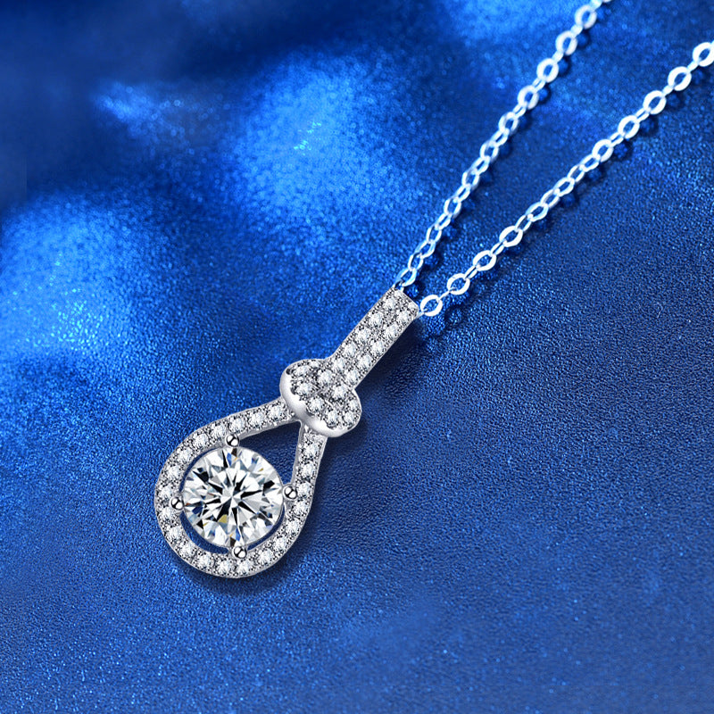 925 Sterling Silver Teardrop Pendant Necklace with 1ct Moissanite & Cross Chain - White Gold Plated Women's Luxury Jewelry