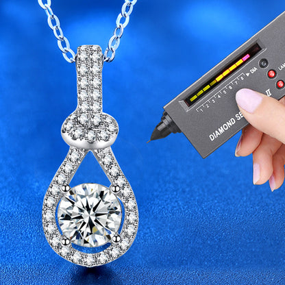 925 Sterling Silver Teardrop Pendant Necklace with 1ct Moissanite & Cross Chain - White Gold Plated Women's Luxury Jewelry