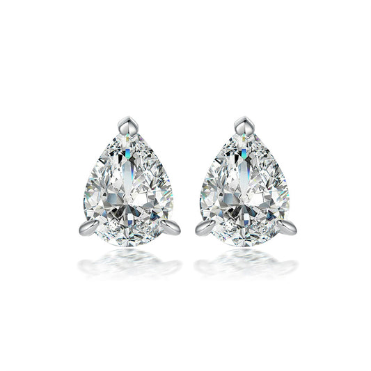925 Sterling Silver Teardrop Stud Earrings – Elegant Pear-Shaped Zircon Design