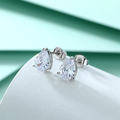 925 Sterling Silver Teardrop Stud Earrings – Elegant Pear-Shaped Zircon Design