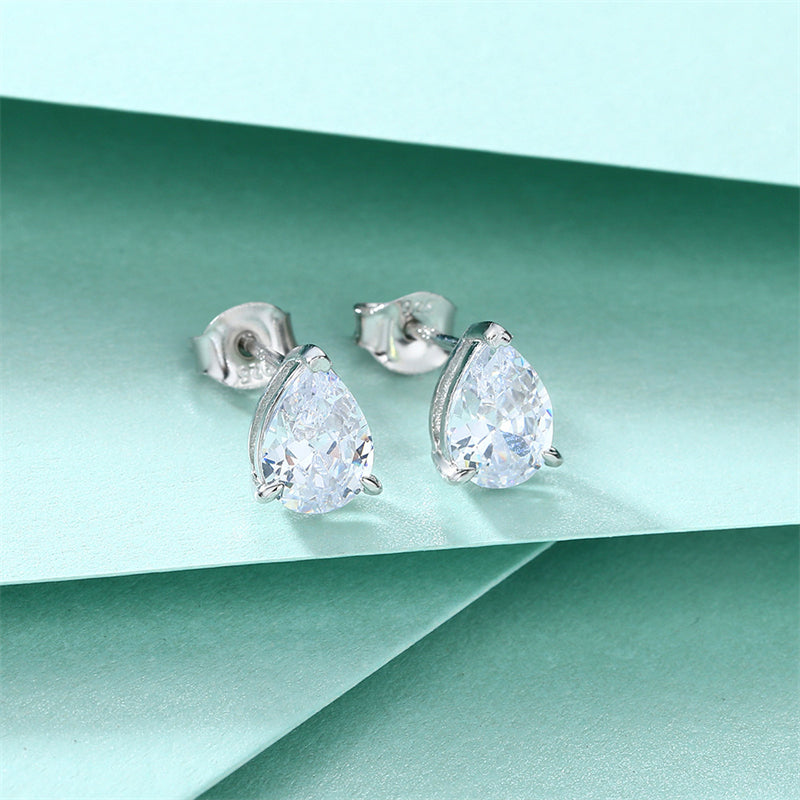 925 Sterling Silver Teardrop Stud Earrings – Elegant Pear-Shaped Zircon Design