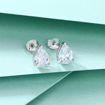925 Sterling Silver Teardrop Stud Earrings – Elegant Pear-Shaped Zircon Design