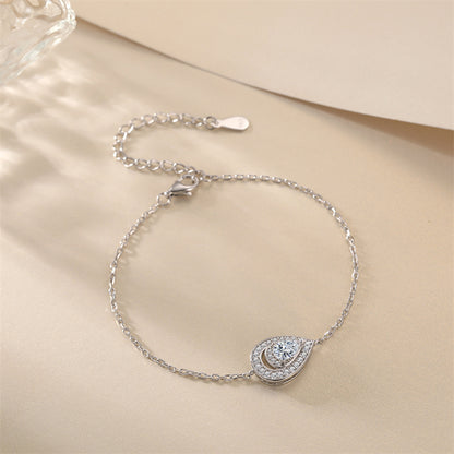 925 Sterling Silver Teardrop Zirconia Bracelet - Elegant Geometric Jewelry