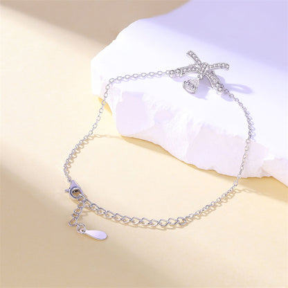 925 Sterling Silver Teardrop & Bow Bracelet - Elegant European-Style Jewelry