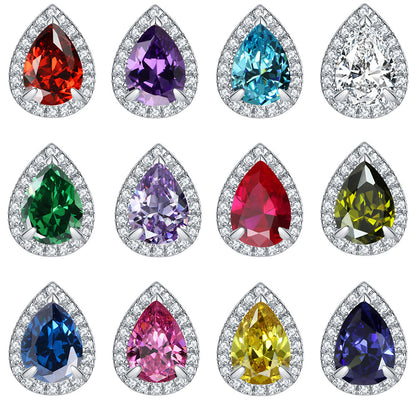 925 Sterling Silver Teardrop & Heart Stud Earrings – Elegant Birthstone Zircon Jewelry