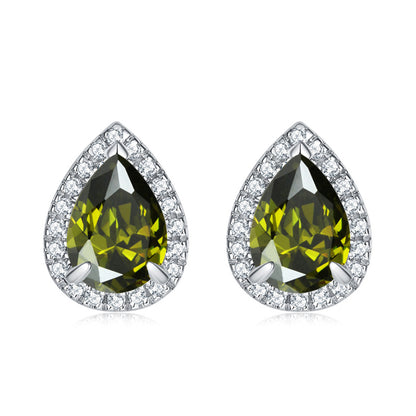 925 Sterling Silver Teardrop & Heart Stud Earrings – Elegant Birthstone Zircon Jewelry