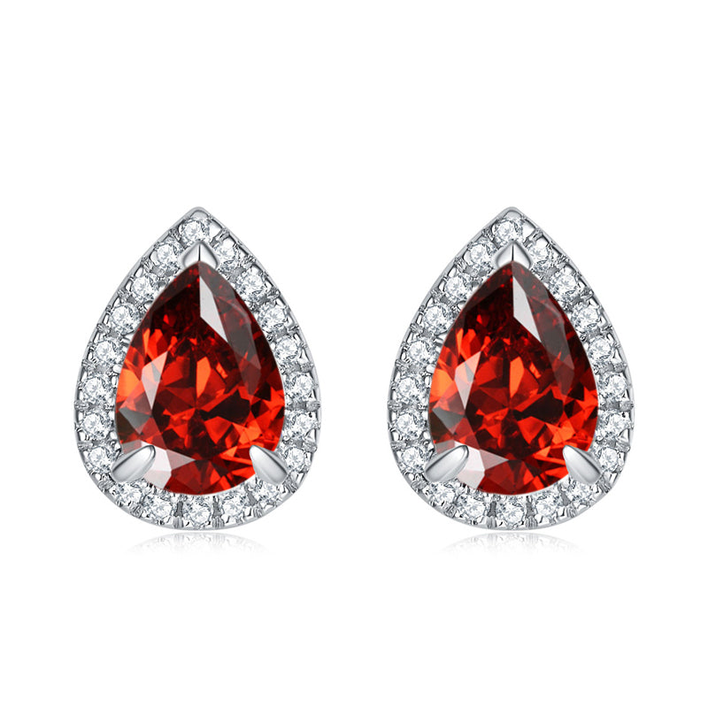 925 Sterling Silver Teardrop & Heart Stud Earrings – Elegant Birthstone Zircon Jewelry