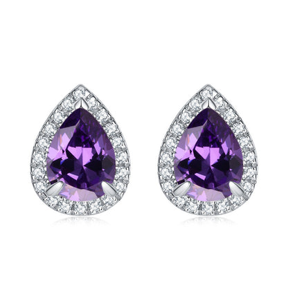 925 Sterling Silver Teardrop & Heart Stud Earrings – Elegant Birthstone Zircon Jewelry