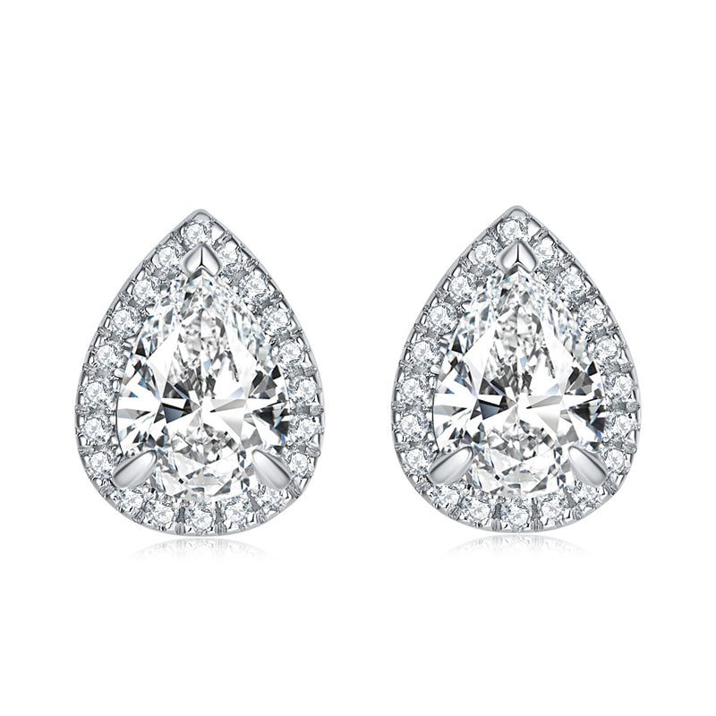 925 Sterling Silver Teardrop & Heart Stud Earrings – Elegant Birthstone Zircon Jewelry