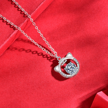 925 Sterling Silver Tiger Zodiac Pendant Necklace with 1ct Moissanite Cross Chain Women's Original Design Jewelry